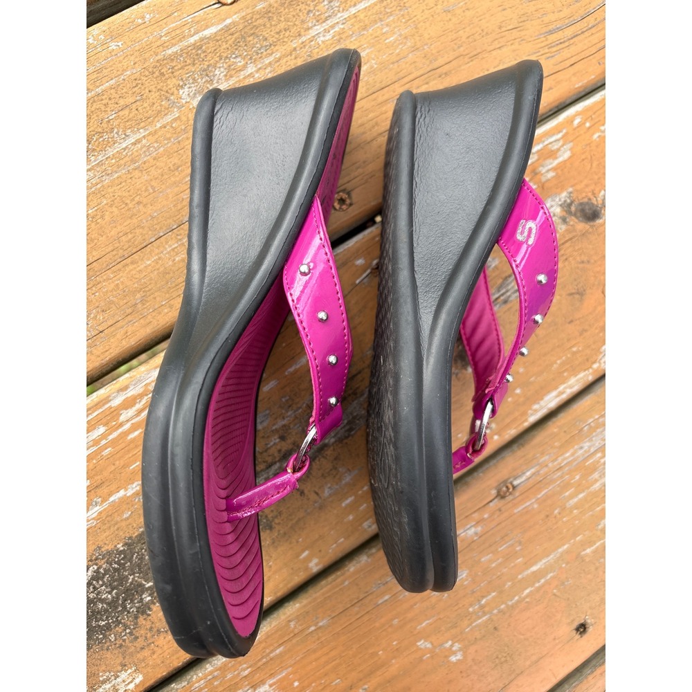 Skechers Cali Womens Pink Black Wedge Flip Flops Studded Platform Sandals Size 6 - Picture 5 of 8